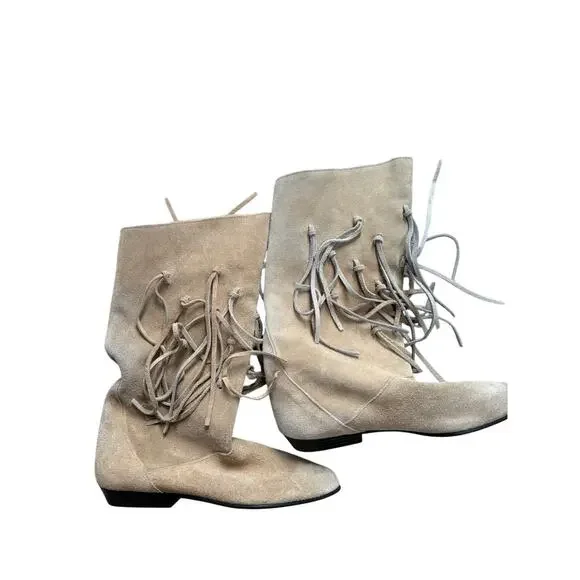 Goffredo Fantini Suede Fringe Boots Bohemian Western Festival 7.5
